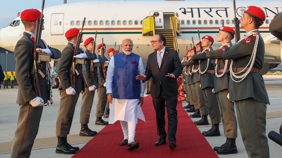 Prime Minister Narendra Modi upon his arrival in Vienna.(.X/MEA)