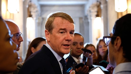 WASHINGTON, DC - JULY 08: U.S. Sen. Michael Bennet (D-CO) speaks to reporters at the U.S. Capitol on July 08, 2024 in Washington, DC. Sen. Mark Warner (D-VA) called off a planned meeting to discuss replacing President Joe Biden as the parties presidential nominee after details of the meeting were made public. Kevin Dietsch/Getty Images/AFP (Photo by Kevin Dietsch / GETTY IMAGES NORTH AMERICA / Getty Images via AFP)(Getty Images via AFP)