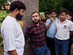 Founder of Physics Wallah Alakh Pandey waits outside with students as the hearing is going on regarding the alleged irregularities in NEET UG 2024 in the Supreme Court in New Delhi on Monday. Founder of Physics Wallah Alakh Pandey waits outside with students as the hearing is going on regarding the alleged irregularities in NEET UG 2024 in the Supreme Court in New Delhi on Monday.