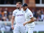 England's Gus Atkinson celebrates with Ben Stokes