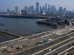 Mumbai, India. Mar 12,2024: Worli to Marine Drive 9.5 kilometres of the 10.58-kilometre Dharmveer Swarajya Rakshak Chhatrapati Sambhaji Maharaj Road (Coastal Road) opened to traffic for the public on Tuesday morning. Maharashtra Chief Minister Eknath Shinde inaugurated the first phase of the coastal road between Worli and Marine Drive on March 11.Mar 12,2024. (Photo by Raju Shinde/HT Photo)