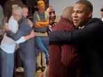 Barack Obama dapping up and hugging it out with basketball superstar Steph Curry at Team USA's first pre-Olympic send-off exhibition on Wednesday (left). Jordan Peele playing Obama in an old "Key & Peele" sketch (right). Barack Obama dapping up and hugging it out with basketball superstar Steph Curry at Team USA's first pre-Olympic send-off exhibition on Wednesday (left). Jordan Peele playing Obama in an old "Key & Peele" sketch (right).