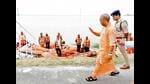 Uttar Pradesh chief minister Yogi Adityanath inspects flood-affected areas in Balrampur on Thursday. (ANI) Uttar Pradesh chief minister Yogi Adityanath inspects flood-affected areas in Balrampur on Thursday. (ANI)