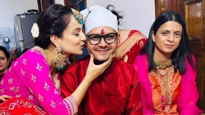Kangana Ranaut opted for a pink ethnic attire for the wedding. Kangana Ranaut opted for a pink ethnic attire for the wedding.