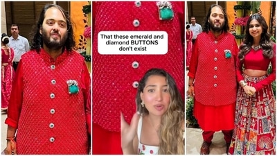 Anant Ambani's red kurta and emerald brooch combo from the recent Garba Night has become the talk of the fashion world. (Instagram) Anant Ambani's red kurta and emerald brooch combo from the recent Garba Night has become the talk of the fashion world. (Instagram)