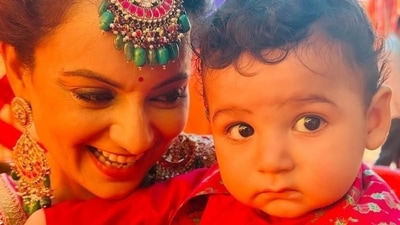 Kangana Ranaut also shared a picture with her nephew. Kangana Ranaut also shared a picture with her nephew. 