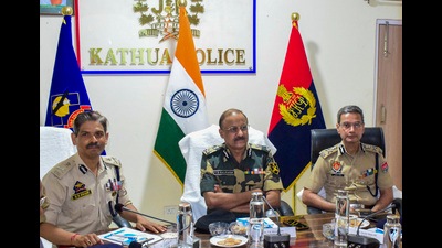 An Inter-State Coordination Conference between BSF, J&K Police, Central Agencies and the Punjab Police being held to focus on enhancing border security and synergy between the two State Police Forces and the Border Guarding Force, in Kathua, Jammu and Kashmir. (PTI) An Inter-State Coordination Conference between BSF, J&K Police, Central Agencies and the Punjab Police being held to focus on enhancing border security and synergy between the two State Police Forces and the Border Guarding Force, in Kathua, Jammu and Kashmir. (PTI)
