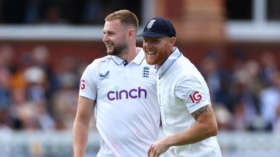 England's Gus Atkinson celebrates with Ben Stokes (Action Images via Reuters)