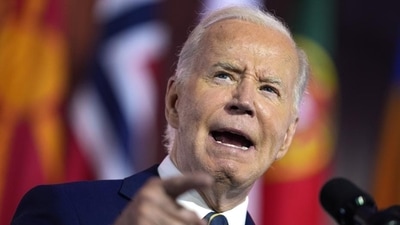 President Joe Biden delivers remarks on the 75th anniversary of Nato at the Andrew W. Mellon Auditorium, on Tuesday (AP) President Joe Biden delivers remarks on the 75th anniversary of Nato at the Andrew W. Mellon Auditorium, on Tuesday (AP)