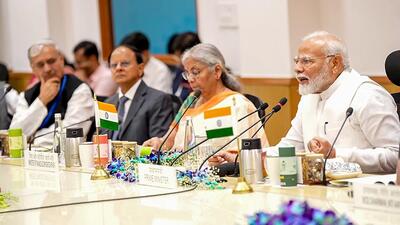 Prime Minister Narendra Modi and finance minister Nirmala Sitharaman address a meeting with economists ahead of the Union budget which will be presented on July 23, in New Delhi on Thursday. (ANI) Prime Minister Narendra Modi and finance minister Nirmala Sitharaman address a meeting with economists ahead of the Union budget which will be presented on July 23, in New Delhi on Thursday. (ANI)