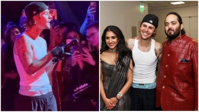 Justin Bieber wore his signature white vest to the Ambani sangeet. Justin Bieber wore his signature white vest to the Ambani sangeet.