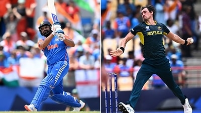 Rohit Sharma went after Mitchell Starc in St. Lucia (Getty) Rohit Sharma went after Mitchell Starc in St. Lucia (Getty)