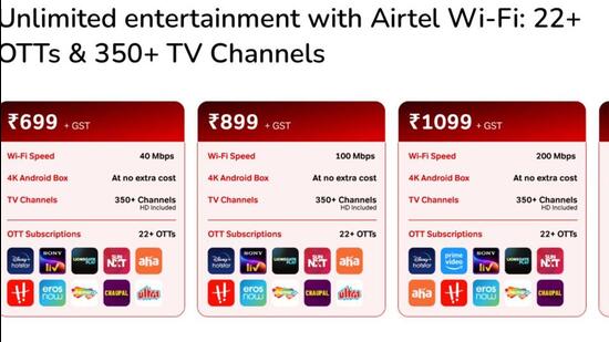 Airtel says its new Xstream Fiber plans bundle more than 350 Live TV channels (Official Photo)