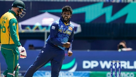 Sri Lanka's Wanindu Hasaranga during T20 World Cup 2024(AFP)