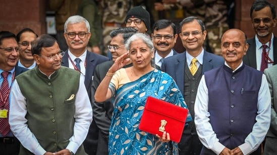 Finance minister Nirmala Sitharaman ahead of the presentation of the interim budget in Parliament. (Sanchit Khanna/HT)