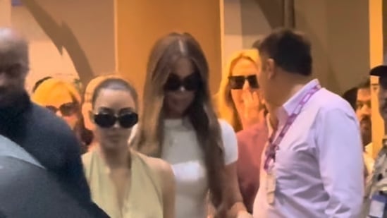 Latest entertainment news on July 11, 2024: Kim Kardashian and Khloe Kardashian spotted at the Mumbai airport.