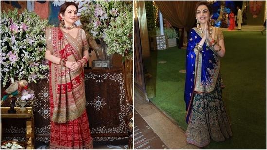 Nita Ambani dazzles in Gharchola saree for Mata Ki Chowki and stuns in regal blue lehenga for Shiva Shakti Puja: Watch