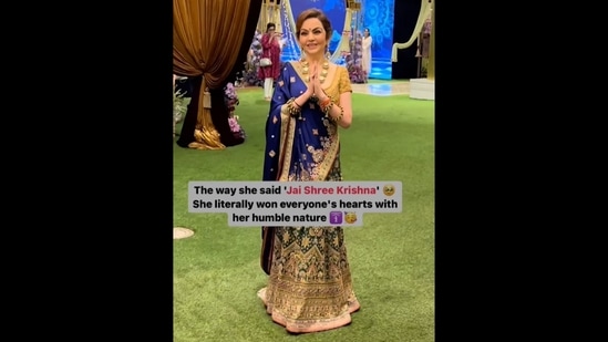 Nita Ambani in blue and green lehenga for Anant Ambani and Radhika Merchant's mehendi. (Instagram/@htcity)