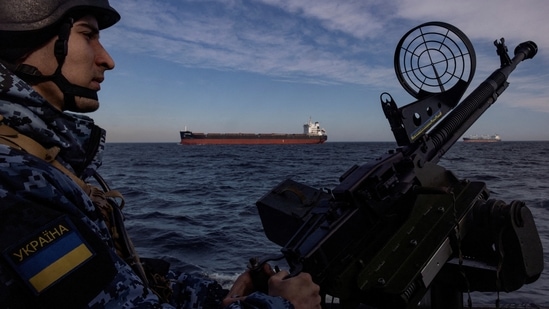 Ukraine seized a foreign cargo ship in the Black Sea off its Odesa region and detained the captain on suspicion of helping Moscow export Ukrainian grain from Russian-occupied Crimea(Reuters ( relevant image ) )