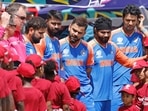 Antigua, Jun 22 (ANI): India's captain Rohit Sharma with teammates Virat Kohli, Hardik Pandya, Ravindra Jadeja Antigua, Jun 22 (ANI): India's captain Rohit Sharma with teammates Virat Kohli, Hardik Pandya, Ravindra Jadeja