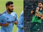 Jasprit Bumrah (L) during a practice session; Shaheen Afridi