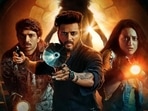Kakuda review: Saqib Saleem, Riteish Deshmukh, Sonakshi Sinha in a still from the film. Kakuda review: Saqib Saleem, Riteish Deshmukh, Sonakshi Sinha in a still from the film.