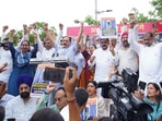 BJP chief Virendra Sachdeva was also detained by Delhi Police during the protest on Friday.(X/@Virend_Sachdeva) BJP chief Virendra Sachdeva was also detained by Delhi Police during the protest on Friday.(X/@Virend_Sachdeva)