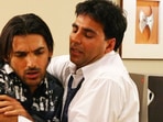 Akshay Kumar with John Abraham in Garam Masala. Akshay Kumar with John Abraham in Garam Masala.
