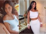 Kim Kardashian wears an off-shoulder top and bodycon skirt for auto ride in Mumbai with Khloe Kardashian. Kim Kardashian wears an off-shoulder top and bodycon skirt for auto ride in Mumbai with Khloe Kardashian.
