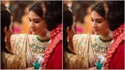 With the assistance of makeup artist Loveleen Ramchandani, Radhika looked stunning with nude eyeshadow, mascara-coated lashes, a stroke of kajal, defined brows, blushed cheeks, and a shade of nude lipstick. (Instagram) With the assistance of makeup artist Loveleen Ramchandani, Radhika looked stunning with nude eyeshadow, mascara-coated lashes, a stroke of kajal, defined brows, blushed cheeks, and a shade of nude lipstick. (Instagram)