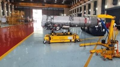 A GE F404 engine at an HAL facility in Bengaluru (Rahul Singh/HT Photo)