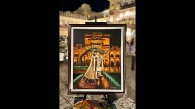 A painting by Chetan Advirkar, 30, from Mumbai. The rush and hurry, the interruptions and comments from guests, are par for the course. But wedding season also stretches through the winters, and “my hands become so rigid, it’s sometimes hard to hold the brush,” he says, laughing.