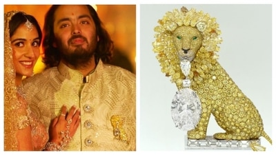 Anant Ambani's pre-wedding lion brooch represented his love for animals. (Instagram/@lorraineschwartz) Anant Ambani's pre-wedding lion brooch represented his love for animals. (Instagram/@lorraineschwartz)