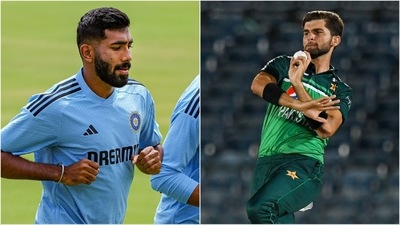 Jasprit Bumrah (L) during a practice session; Shaheen Afridi (PTI/AFP)