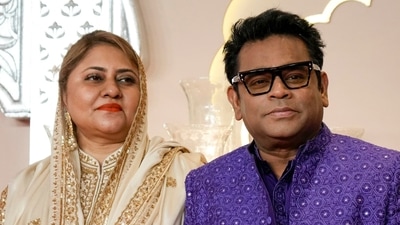 Bollywood music composer and singer AR Rahman poses for a photograph with his wife Saira Banu as they arrive at the wedding. (AP Photo /Rajanish Kakade) (AP) Bollywood music composer and singer AR Rahman poses for a photograph with his wife Saira Banu as they arrive at the wedding. (AP Photo /Rajanish Kakade) (AP)
