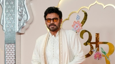 Indian Telugu actor Daggubati Venkatesh poses for a photograph as he arrives at the wedding of Anant Ambani and Radhika Merchant at Jio World Convention Centre in Mumbai. (AP Photo /Rajanish Kakade) (AP) Indian Telugu actor Daggubati Venkatesh poses for a photograph as he arrives at the wedding of Anant Ambani and Radhika Merchant at Jio World Convention Centre in Mumbai. (AP Photo /Rajanish Kakade) (AP)