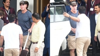 John Cena all smiles as he arrives in Mumbai for Anant Ambani, Radhika Merchant's wedding. John Cena all smiles as he arrives in Mumbai for Anant Ambani, Radhika Merchant's wedding.