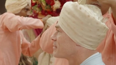 John Cena gets a safa tied at Anant Ambani, Radhika Merchant's wedding. John Cena gets a safa tied at Anant Ambani, Radhika Merchant's wedding.