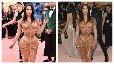 Kim Kardashian made headlines with her ‘drenched dress’ at the 2019 Met Gala, a look so iconic that it's etched forever in fashion lore. Wearing a custom Thierry Mugler dress, also known as the wet corset dress, she looked every bit like an ethereal water nymph. The studded, dangling crystals created the illusion of dripping water droplets, while the fabric colour blended with her complexion. With curve-enhancing fitting, Kim ate this look! (Instagram/@kimkardashian )
