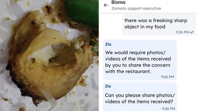 A man shared this image of a sharp object he said he found in his Zomato order. (LinkedIn/Kumar Aryan) A man shared this image of a sharp object he said he found in his Zomato order. (LinkedIn/Kumar Aryan)