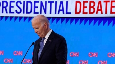 FILE PHOTO: Democratic presidential candidate U.S. President Joe Biden listens as Republican presidential candidate and former U.S. President Donald Trump speaks during their debate in Atlanta, Georgia, U.S., June 27, 2024. REUTERS/Brian Snyder//File Photo (REUTERS)