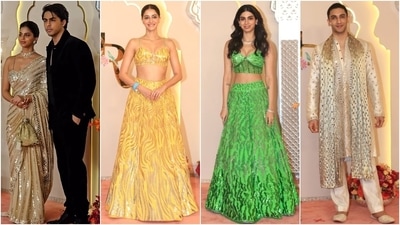 Anant Ambani-Radhika Merchant wedding: Suhana Khan, Ananya Panday, Khushi Kapoor and Vedang Raina pose for the paparazzi. (HT Photo/Varinder Chawla) Anant Ambani-Radhika Merchant wedding: Suhana Khan, Ananya Panday, Khushi Kapoor and Vedang Raina pose for the paparazzi. (HT Photo/Varinder Chawla)