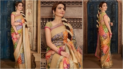 Nita Ambani wowed in a Manish Malhotra Banarasi saree. (Instagram) Nita Ambani wowed in a Manish Malhotra Banarasi saree. (Instagram)