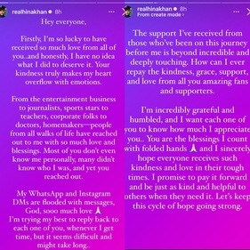 Taking to her Instagram Stories on Friday, Hina shared several notes. Taking to her Instagram Stories on Friday, Hina shared several notes.