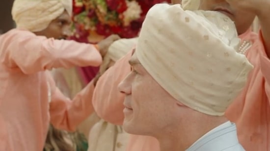 John Cena gets a safa tied at Anant Ambani, Radhika Merchant's wedding.