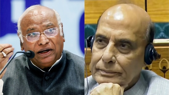 Congress president Mallikarjun Kharge and defence minister Rajnath Singh