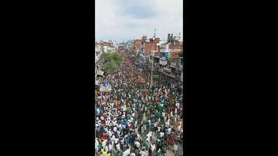 Youths displaying lathi skills during Moharram processions last year (HT File Photo)