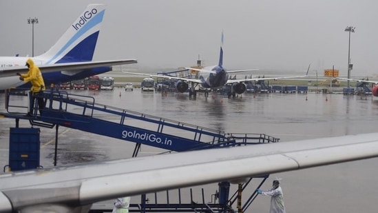 Representational image: Indigo airlines posted on X asking their passengers to keep an eye on their flight status as Mumbai is facing air traffic congestion (PTI)(HT_PRINT)