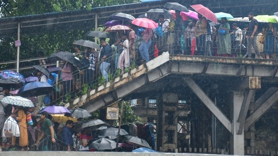 Bus routes have also been diverted due to waterlogging in the city. Commuters have also complained of delays on the public suburban trains, which are the lifeline of the city. (Satish Bate/Hindustan Times)