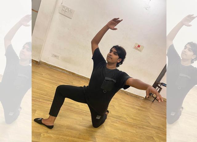 Vivien Rishy is one of three male dancers in a class of 20 ballerinas.